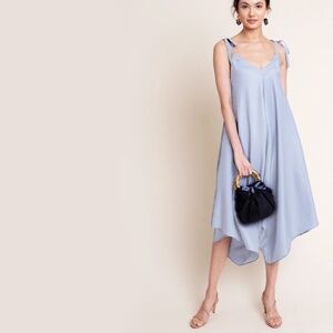 Coastal Blue Easy-flowing Silk Blend Cropped Wide Leg Jumpsuit